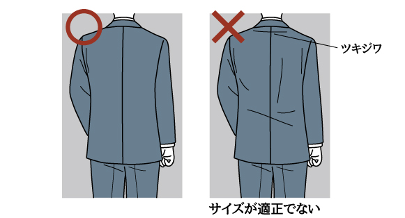 スーツは後ろ姿までカッコよく!気を付ける箇所を分かりやすく解説、スーツの後ろ姿を左右するポイント、ジャケットにシワが付いていないか